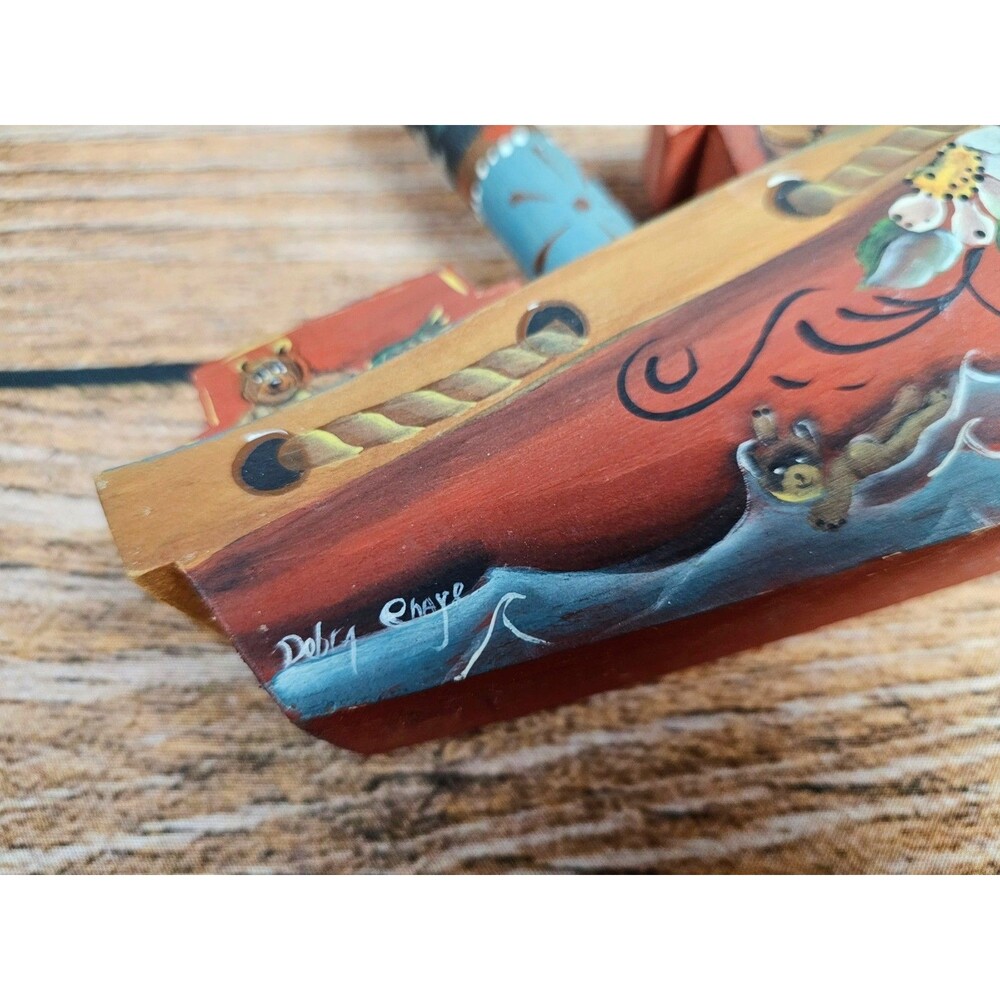 VTG Wooden Boat Ship Music Box Handpainted The Daisy Belle Collectible Kids Toy - Picture 5 of 10